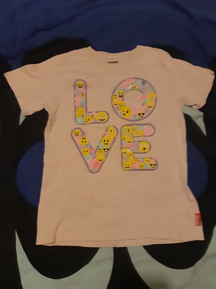 Beige lasten t-paita emoji-kuvilla tytöille koko 146