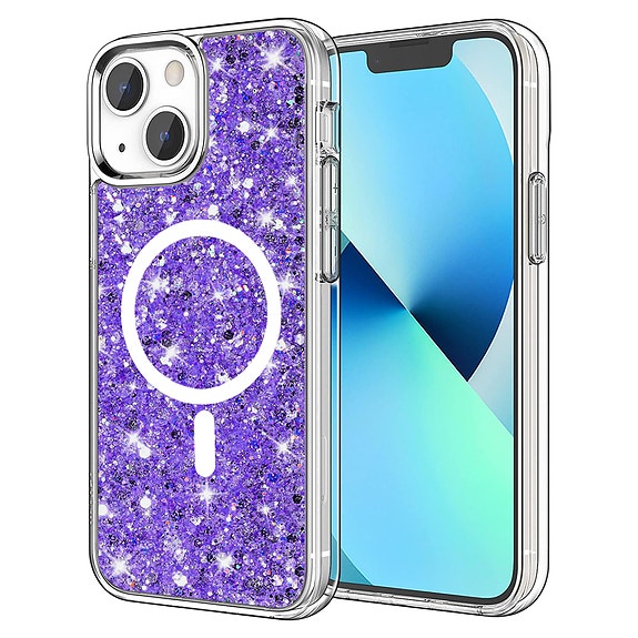 Techsuit Kimalteleva Glitter MagSafe suojakuori, iPhone 13/14 - Violetti