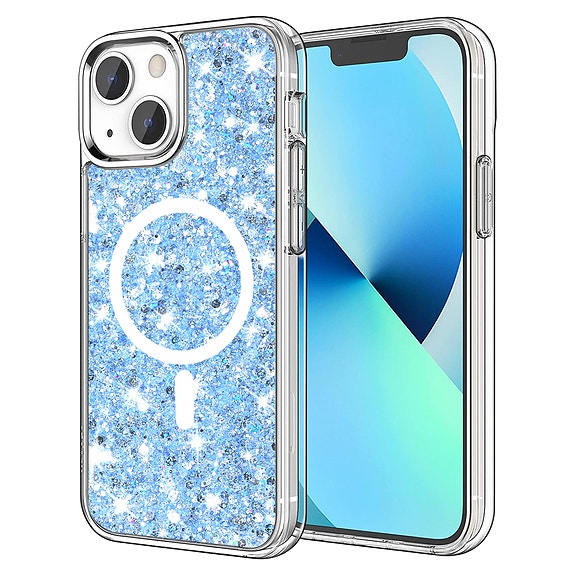 Techsuit Kimalteleva Glitter MagSafe suojakuori, iPhone 13/14 - Sininen