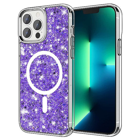 Techsuit Kimalteleva Glitter MagSafe suojakuori, iPhone 13 Pro - Violetti