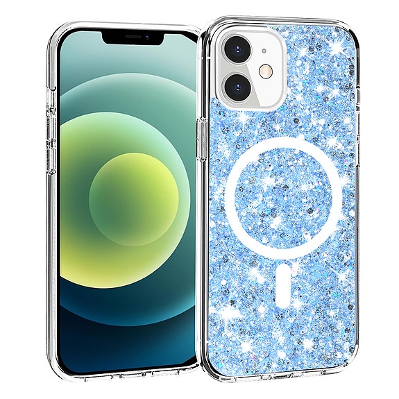 Techsuit Kimalteleva Glitter MagSafe suojakuori, iPhone 12 / 12 Pro - Sininen
