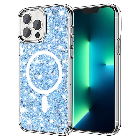 Techsuit Kimalteleva Glitter MagSafe suojakuori, iPhone 13 Pro - Sininen