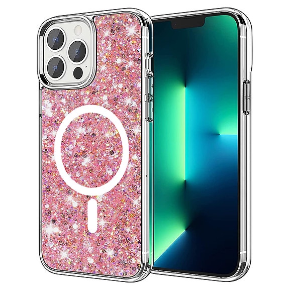 Techsuit Kimalteleva Glitter MagSafe suojakuori, iPhone 13 Pro - Pinkki