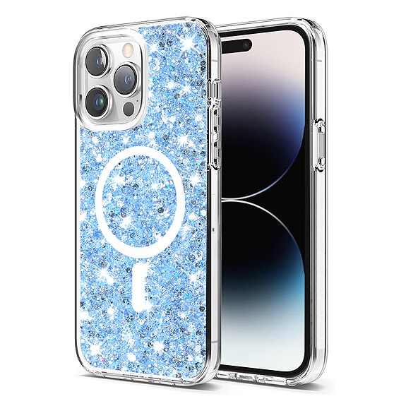 Techsuit Kimalteleva Glitter MagSafe suojakuori, iPhone 14 Pro - Sininen
