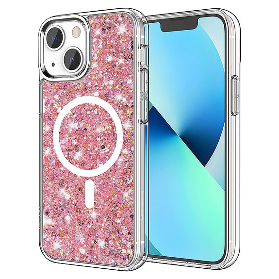 Techsuit Kimalteleva Glitter MagSafe suojakuori, iPhone 13/14 - Pinkki
