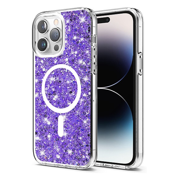 Techsuit Kimalteleva Glitter MagSafe suojakuori, iPhone 14 Pro - Violetti