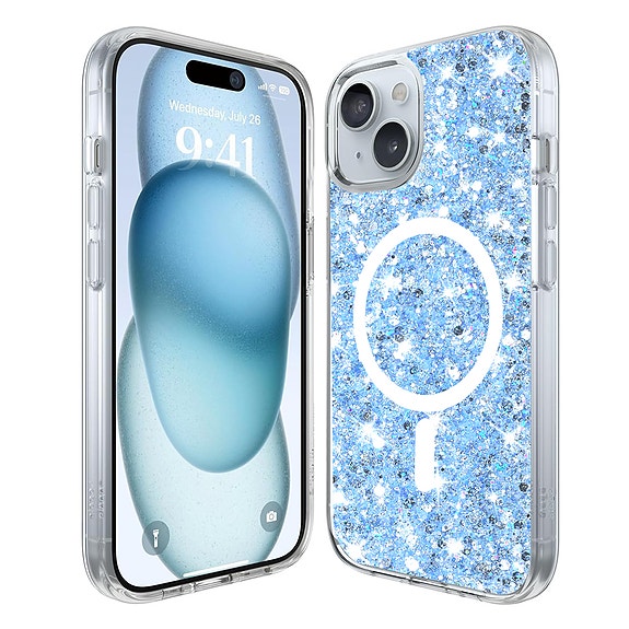 Techsuit Kimalteleva Glitter MagSafe suojakuori, iPhone 15 - Sininen