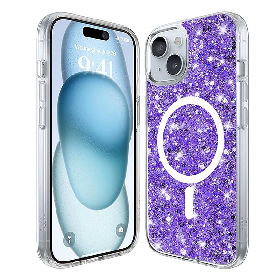 Techsuit Kimalteleva Glitter MagSafe suojakuori, iPhone 15 - Violetti