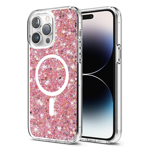 Techsuit Kimalteleva Glitter MagSafe suojakuori, iPhone 14 Pro - Pinkki