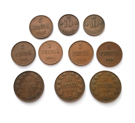 Kuparirahoja 1800-1900 luvuilta.
