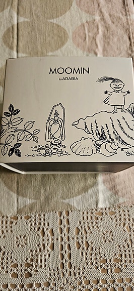 Arabia Muumi muki 150-vuotisjuhlavuosi sinivalkoinen posliini