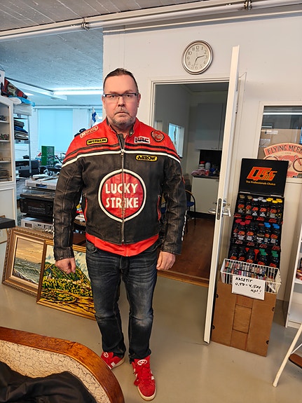 Lucky Strike moottoripyörän nahkatakki XXL – retro racing, aitoa nahkaa