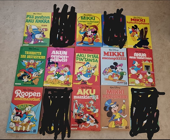 Vanhoja Aku Ankan taskukirjoja, numeroita 50-99 väliltä