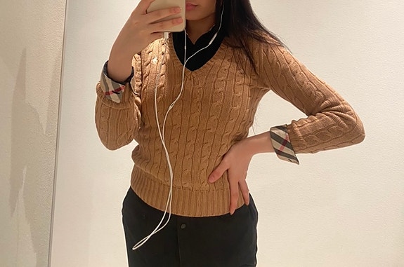 Ralph Lauren Neule Ruskea v-aukkoinen XXS-XS 100% Puuvilla