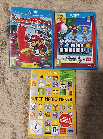 Wii U pelejä Super Mario 3 kpl.