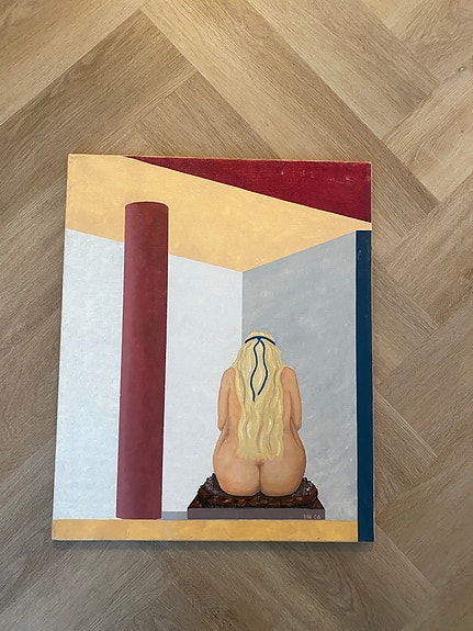 Maalaus alaston nainen taustalla pilari, 50x60cm
