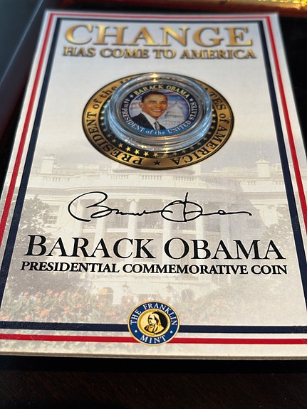 Barack Obama presidential commemorative coin, half dollar.