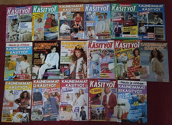 Neulo ja virkkaa-lehtiä 17 kpl 1980- ja 1990-luvuilta