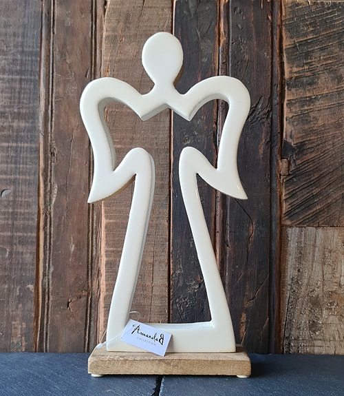 Amanda b, Iso ja korkea koriste enkeli valkoinen/puunväri, korkeus 32 cm