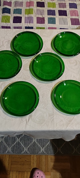 6 kpl vintage vihreät luna lautaset