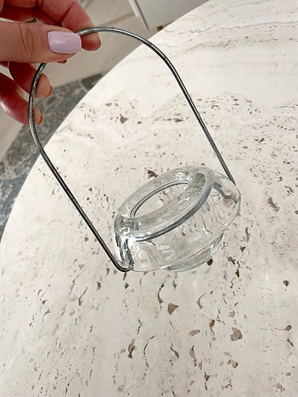 Arabia Finn Crystal lasinen kynttilälyhty metallikahvalla