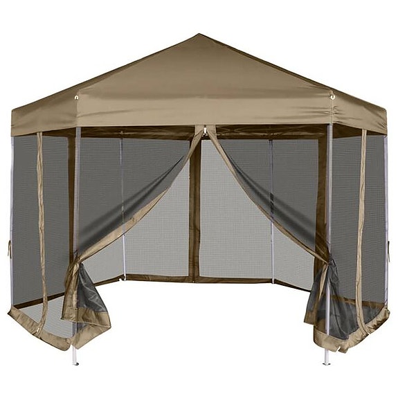 vidaXL Kuusikulmainen pop-up katos sivuseinillä 3,6x3,1m Taupe 220g/m²(sku362013