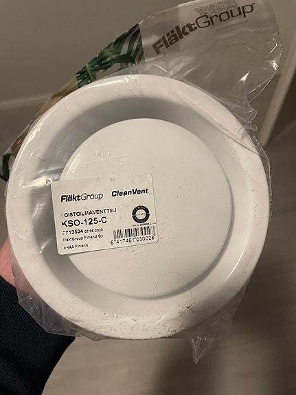 Poistoilmaventtiili FläktGroup CleanVent KSO-125-C venttiili 125 mm valkoinen