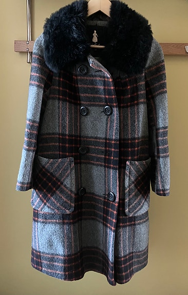 Kaunotar Finn Fashion vintage ruudullinen villakangastakki