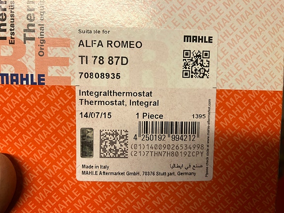 Alfa Romeo 155/166 V6 Termostaatti Mahle 92-07