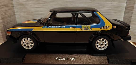 Pienoismalli Saab 99 Turbo 1977 musta Stig Blomqvist   1/18