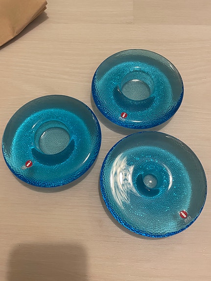 Iittala lasinen kynttilänjalka sininen