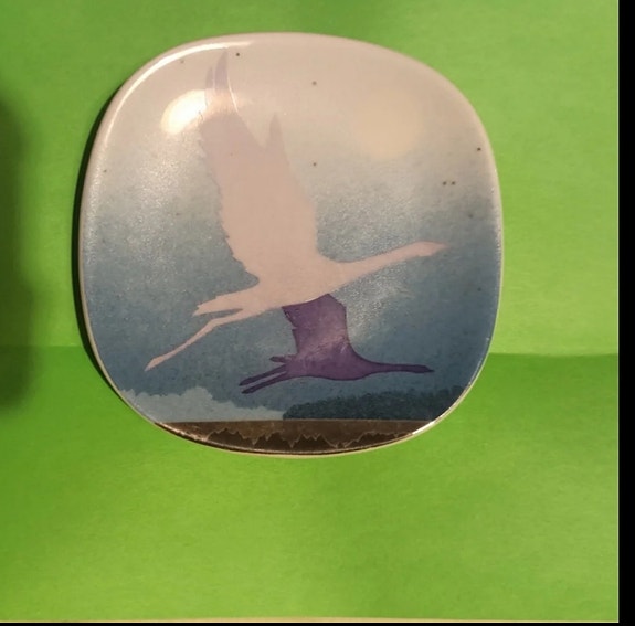 Arabia seinälautanen lintuaiheinen keramiikka sininen