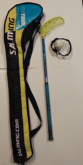 Salming sählymaila 90cm varrella+säilytyspussi ja varusteet