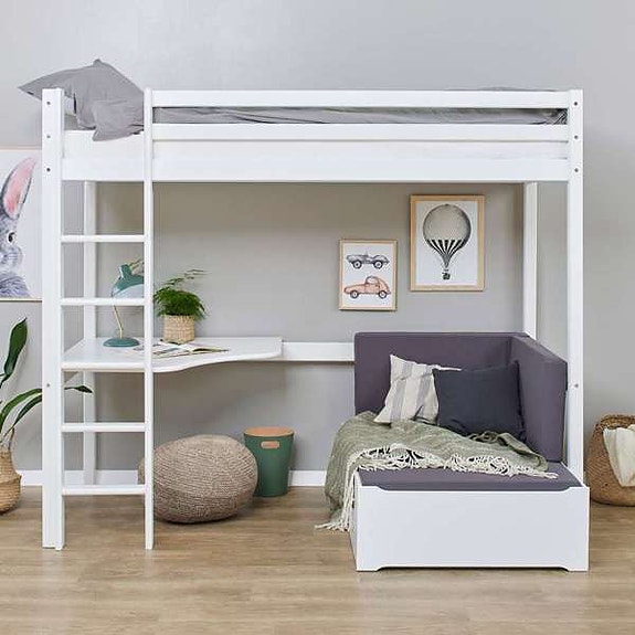 Hoppekids ECO Dream korkea parvisänky 90x200 kulmapöydällä ja levitettäväl