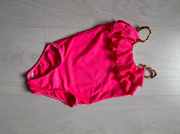Lasten uimapuku koko 68 pinkki röyhelöillä