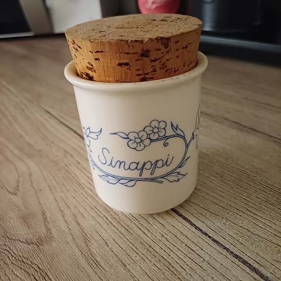 Arabia Sininen keittiö -sarjan vintage-sinappipurkki