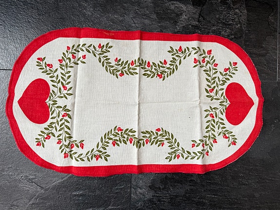 Vanha retro jouluinen pöytäliina 51,5 x 28,5cm