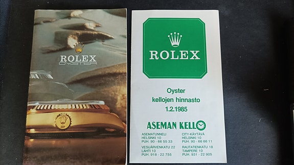 Rolex Oyster kelloluettelo ja hinnasto 1.2.1985