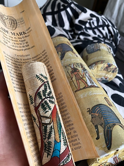 Aito egyptiläinen papyrusmaalaus "Elämän puu" + suojaputki
