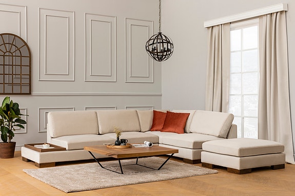 Kulmasohva, beige, 313 x 193 cm, mukava, monikäyttöinen, tyylikäs