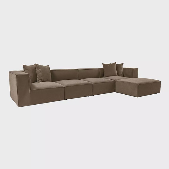 Kulmasohva, ruskea, 350 cm x 65 cm x 190 cm, kestävä, mukava, tilava