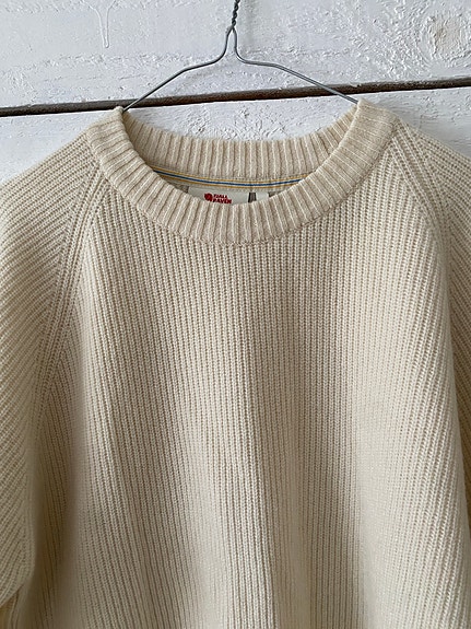 Fjällräven Övik Rib sweater 100% villapaita L valkoinen