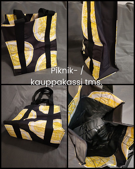 Piknik-, uimaranta- tai kauppakassi tms. Sitruunakuvioilla