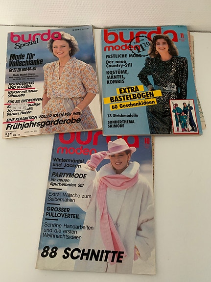 Burda Moden 80- luku naisten vaatteiden kaavalehdet saksankieliset