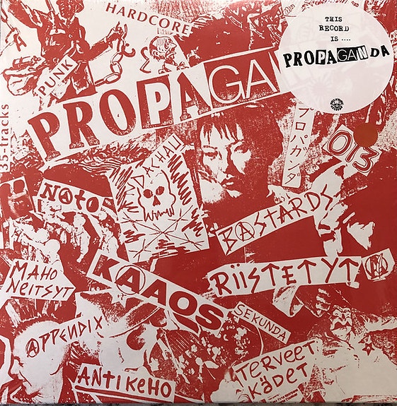 Propaganda - Russia Bombs Finland kokoelma LP USA ja A4 Booklet, badge