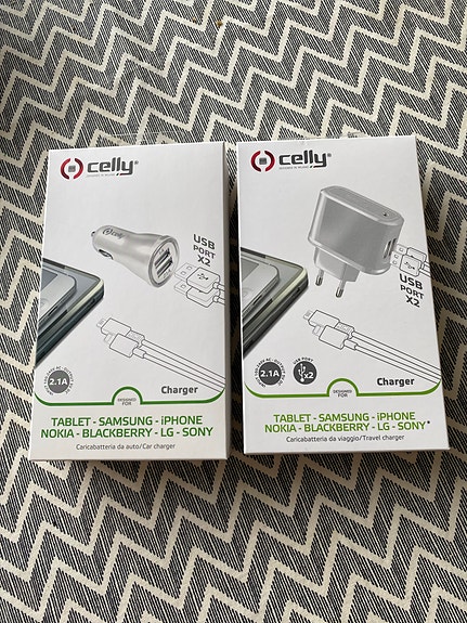 2-porttiset USB-laturit seinään ja autoon (5V/2.1A)