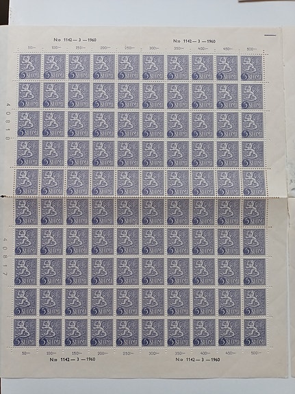 Leijona Suomi täys arkki 5 mk 1960