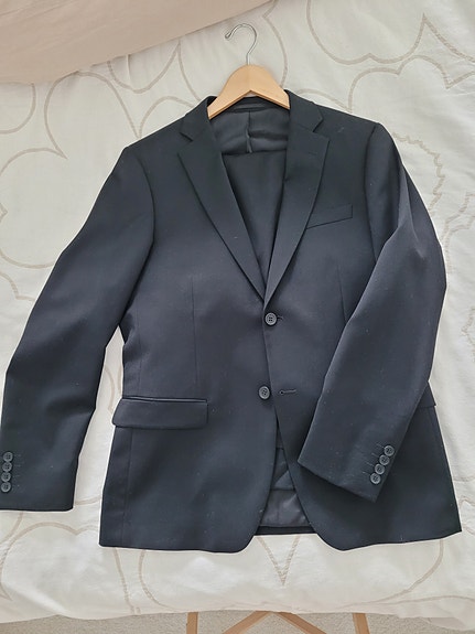 Miesten musta puku Dressmann slim fit 50, housut 36/32