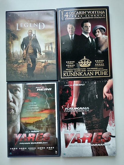 Kuninkaan puhe, I am legend, Vares: Pahan suudelma ja Sukkanauhakäärme. 4 DVD:tä