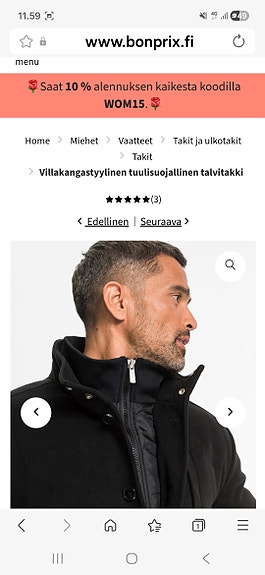 Bonprix villakangastyylinen miesten talvitakki musta koko L
